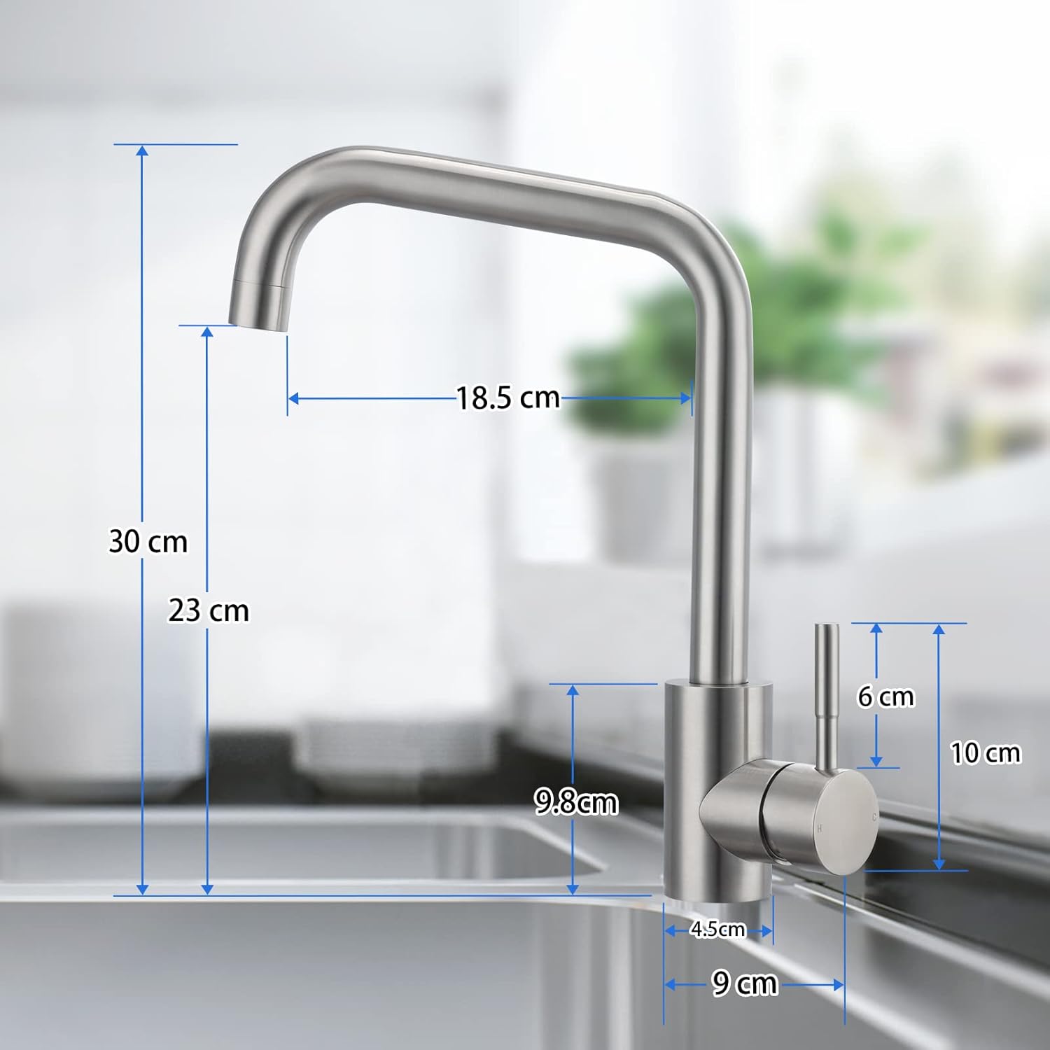 Kitchen Sink Mixer Tap Rectangle 360 Swivel Spout Stainless Steel 1 ...