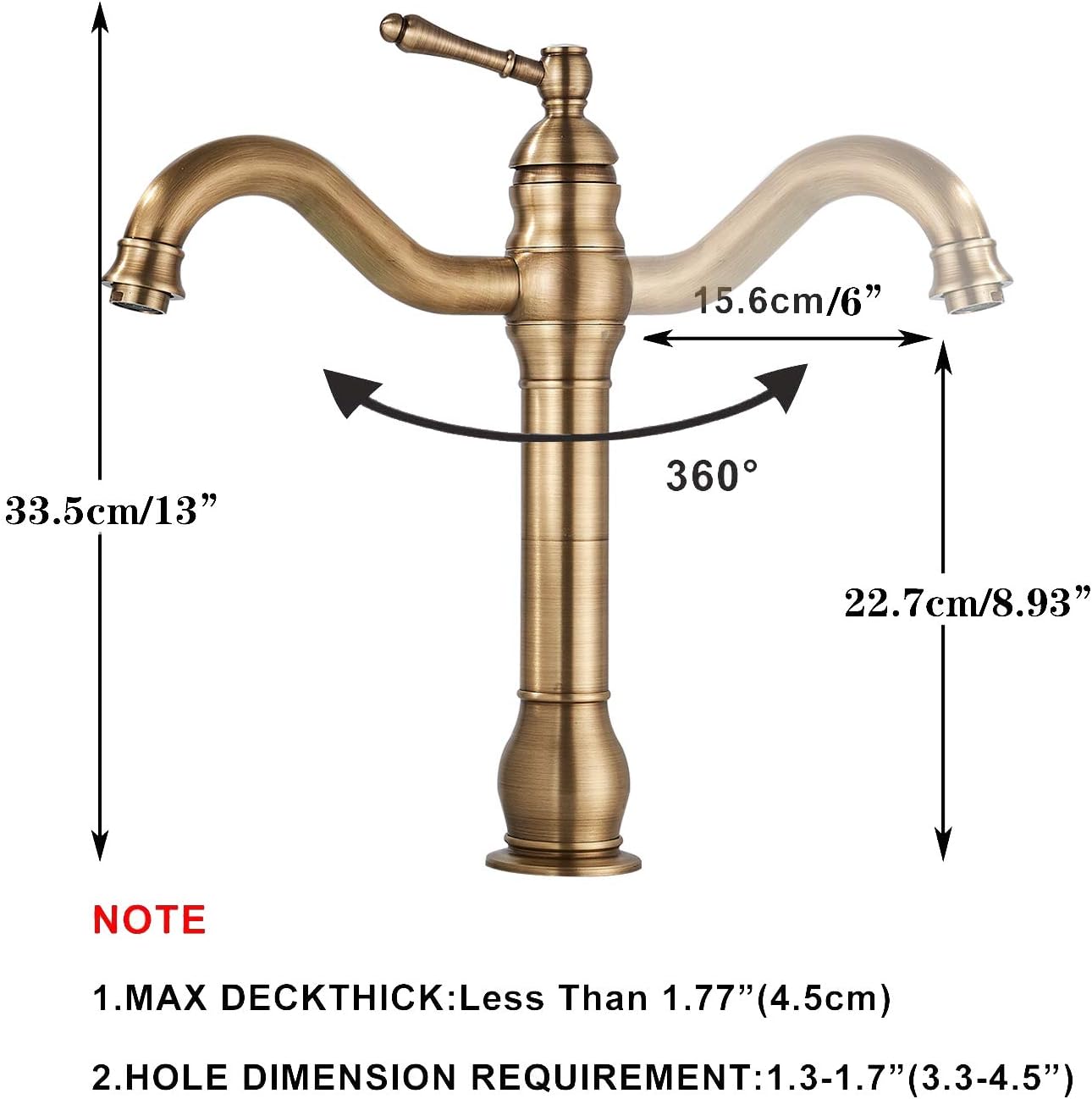 Rotable Taps Rozin Antique Brass Bathroom Sink Tap Single Handle 360° Rotable Spout ...