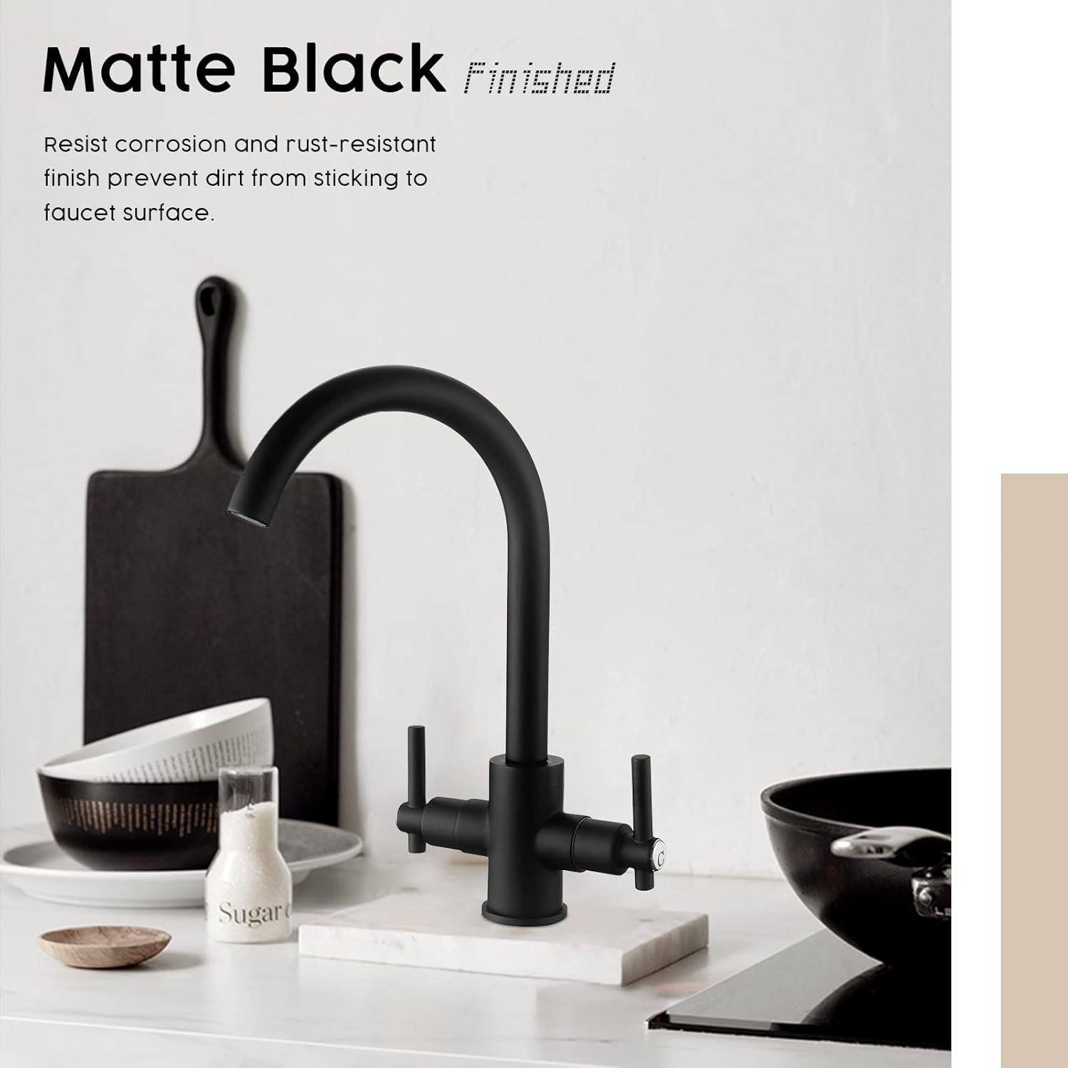 Funime® Black Kitchen Sink Taps Mixers Dual Lever Monobloc Swivel Spout ...