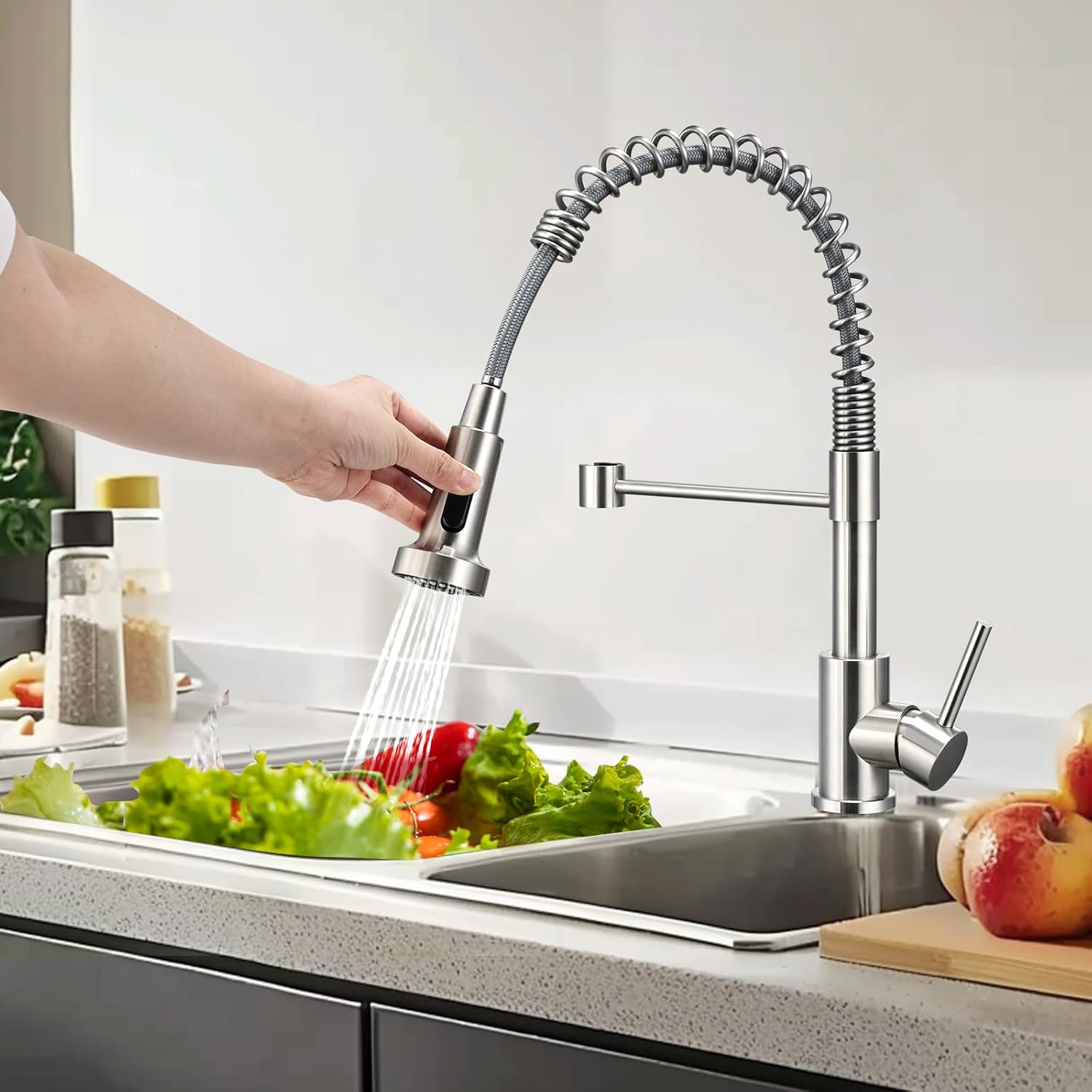 Kitchen Taps with Pull Out Spray Peppermint Spring Brushed Nickel ...