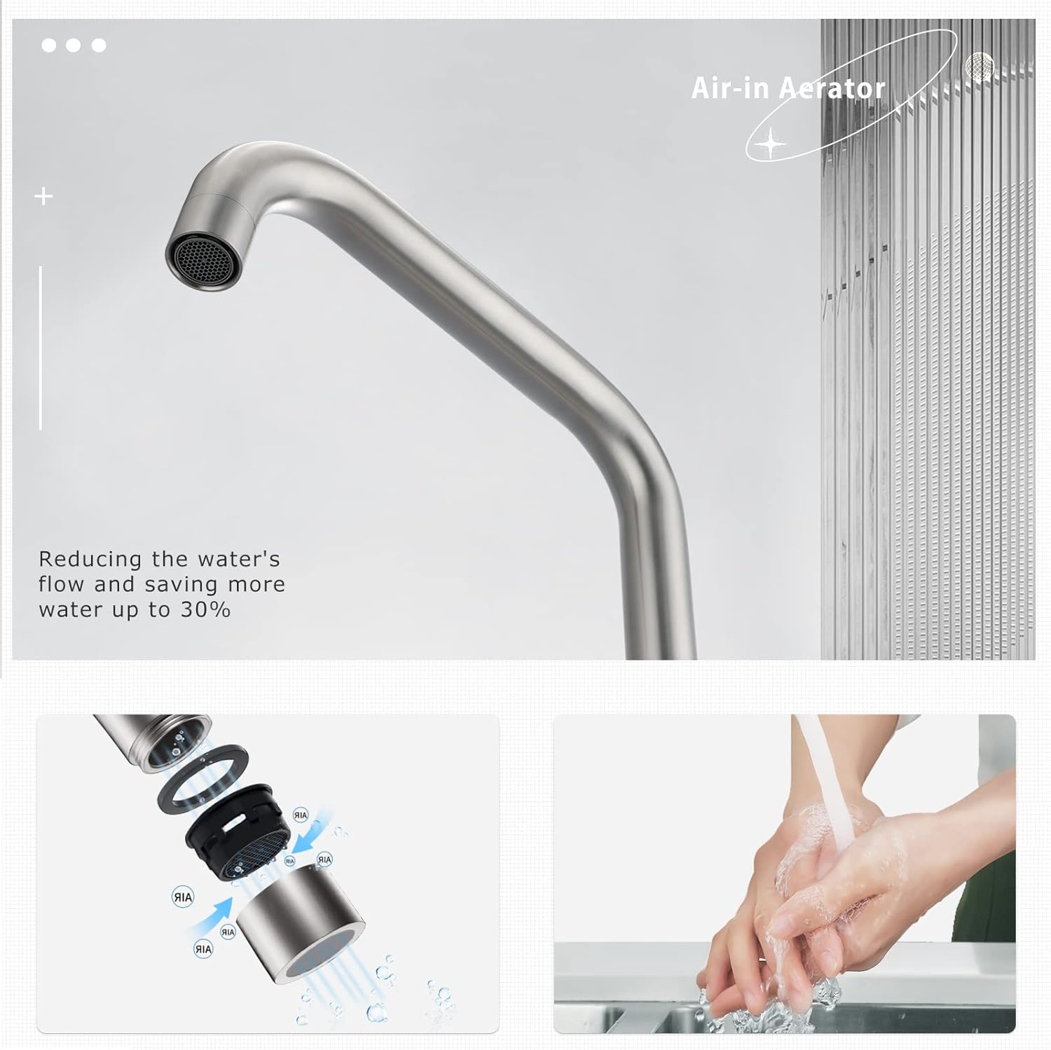 Kitchen Sink Mixer Tap Rectangle 360 Swivel Spout Stainless Steel 1 ...